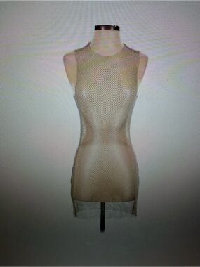 DA VEAMOR Sleeveless Fishnet Tunic Top in Neutral SILVER,one size, NWT